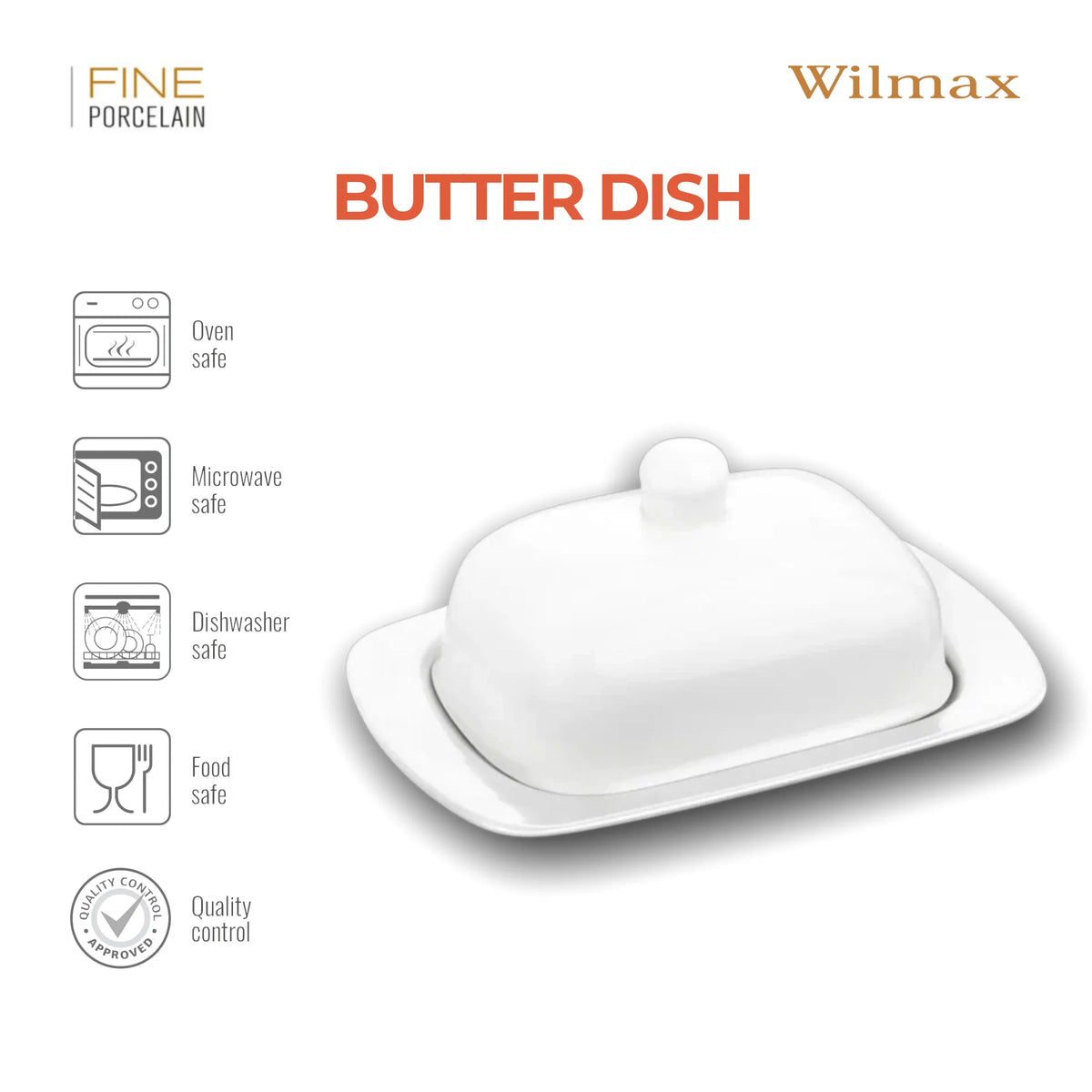 Wilmax Butterdose 19 × 12,5 × 8,5 cm Weiß aus Porzellan