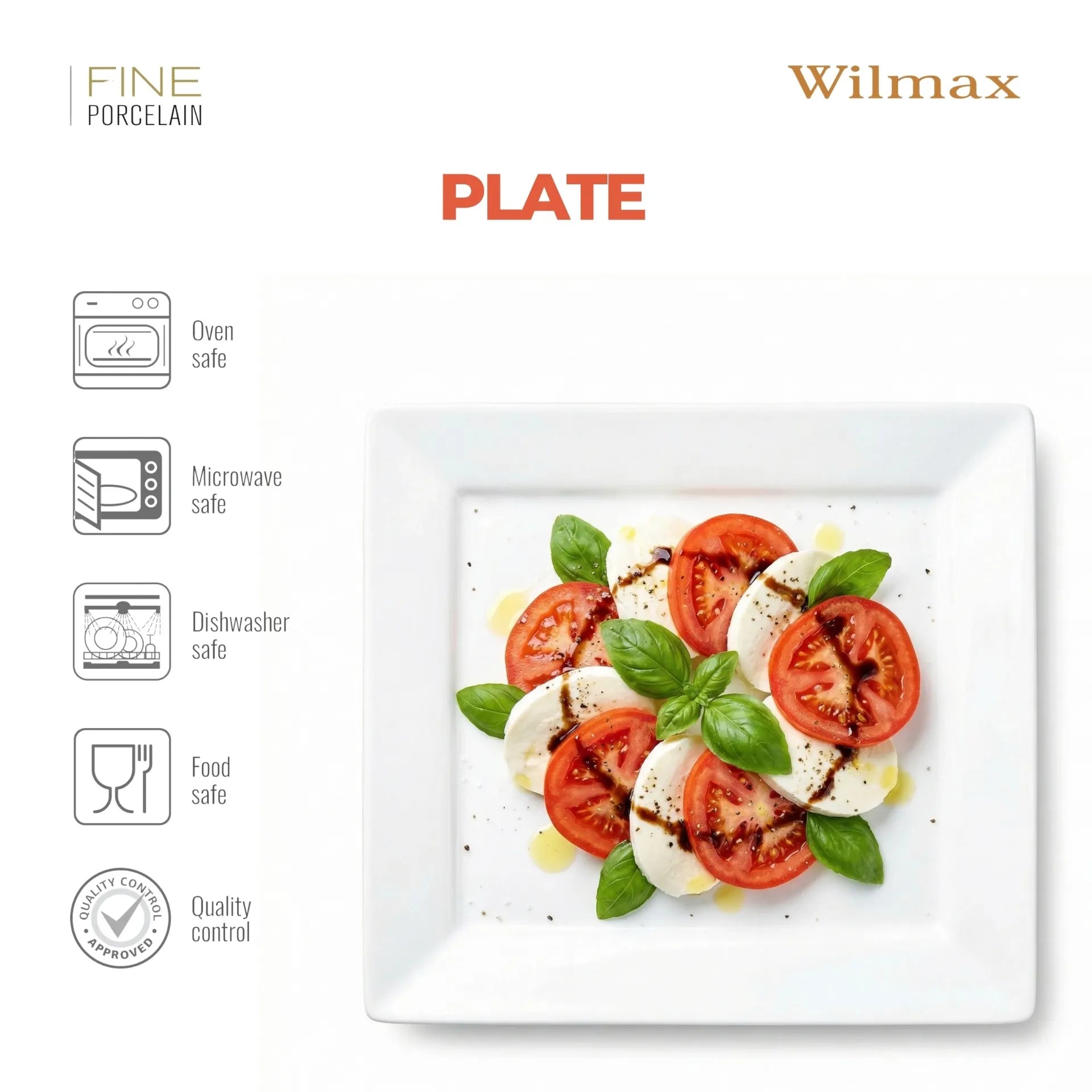 Wilmax Quadratische Servierplatte 29,5 × 29,5 cm Weiß aus Porzellan