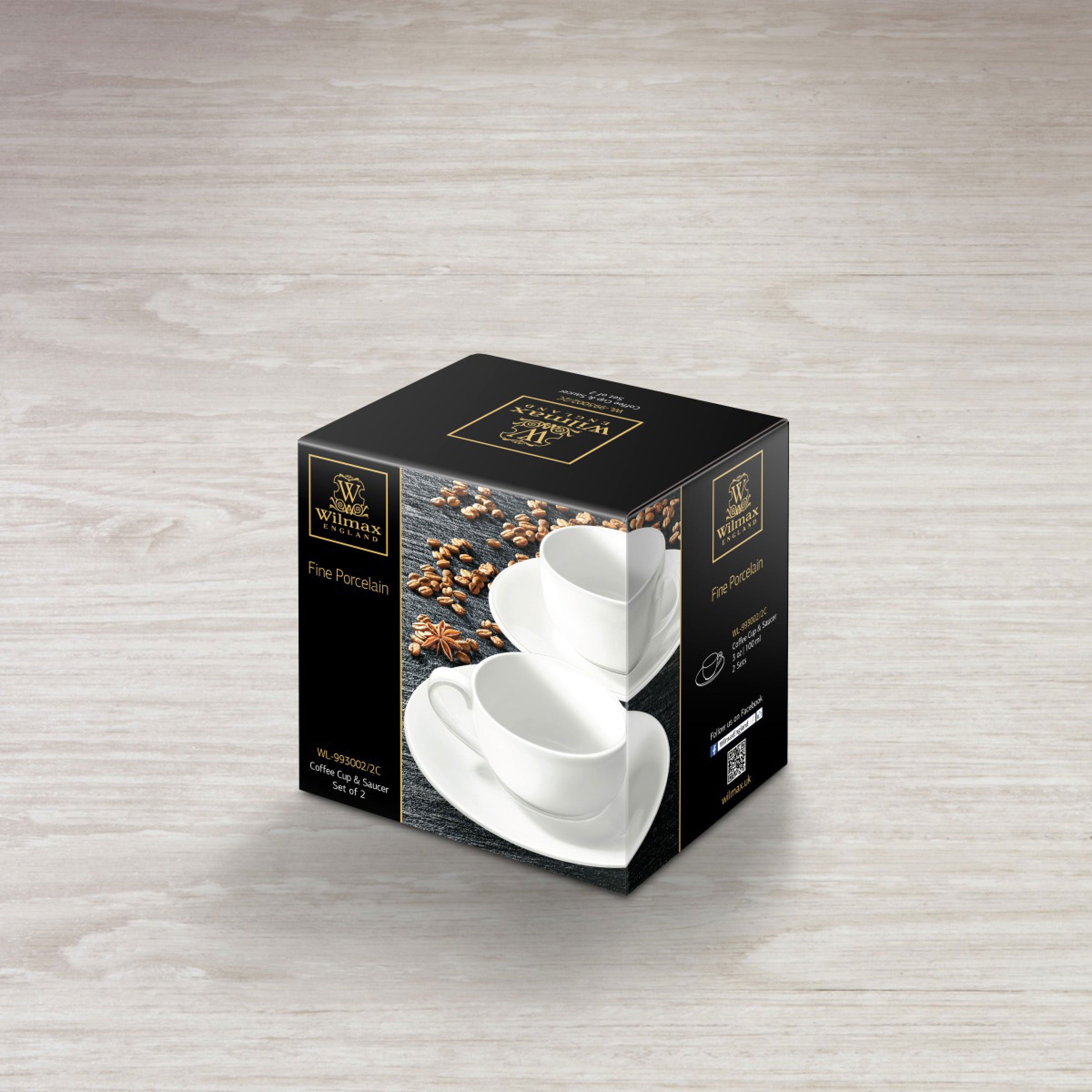 Wilmax Espressotassen mit Untertassen 100 ml 2er-Set Weiß aus Porzellan