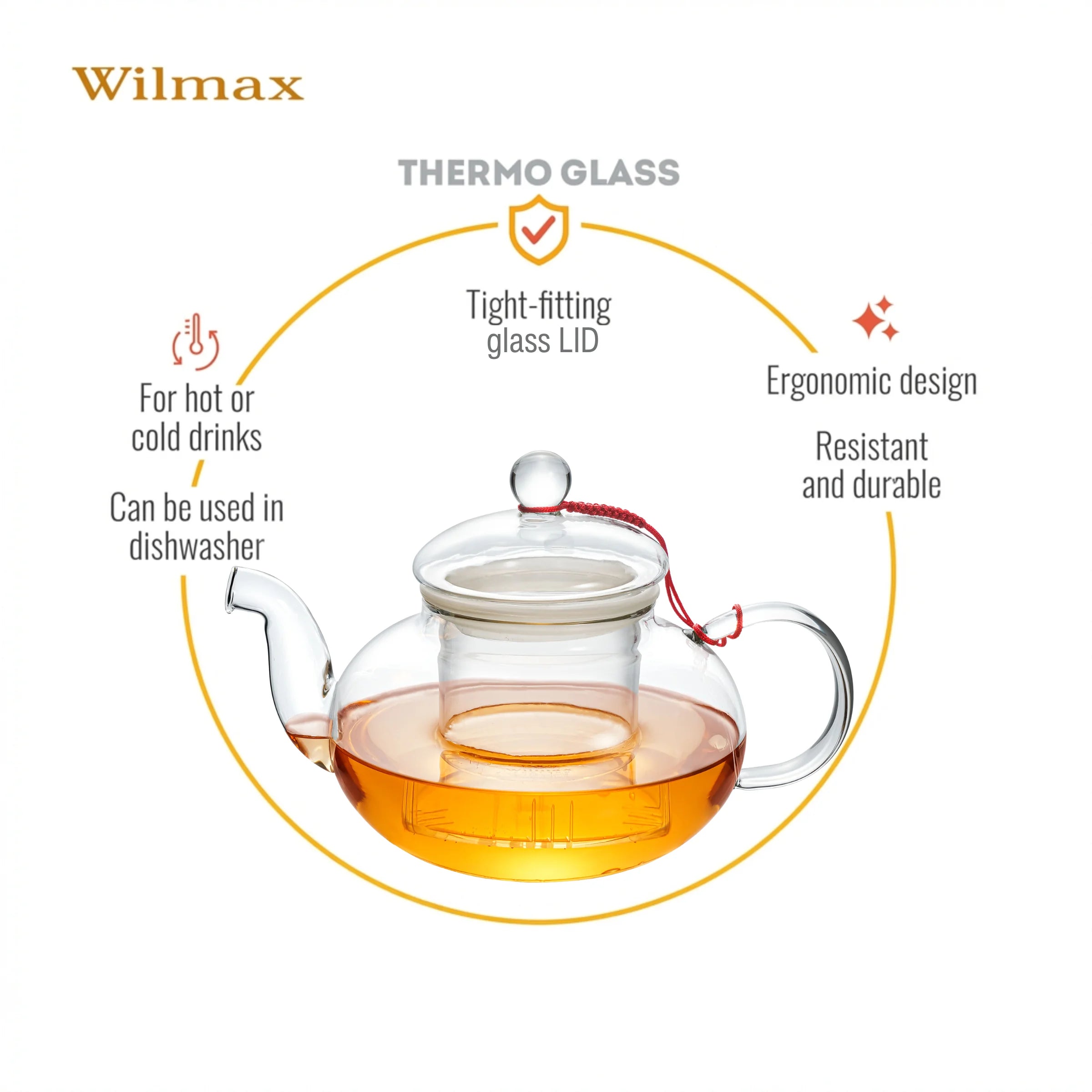 Wilmax Teekanne 620 ml mit Glasfilter Transparent aus Thermoglas