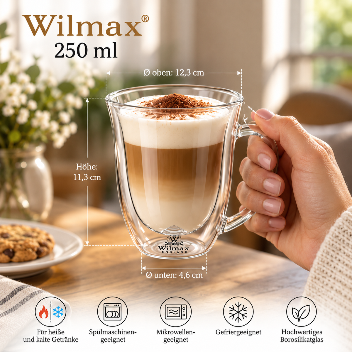 Wilmax Doppelwandige Tasse 250 ml 4er-Set Transparent