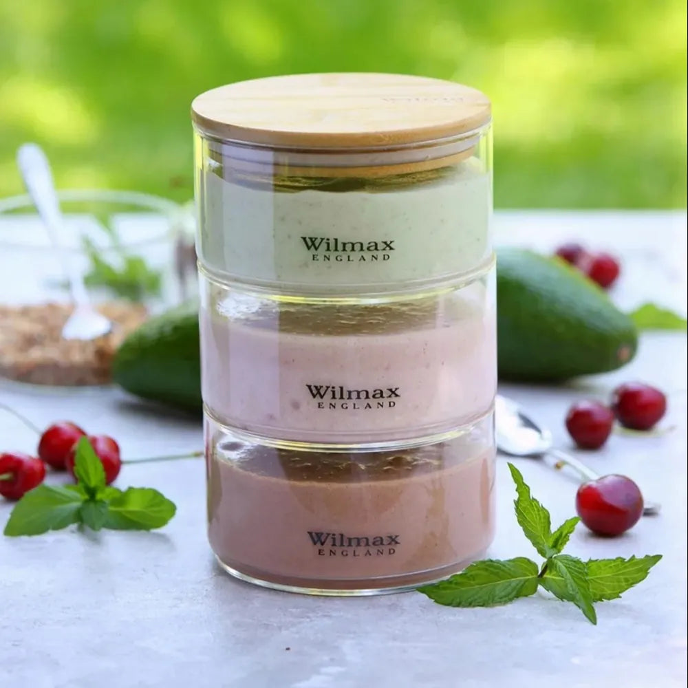 Wilmax Vorratsglas 3-stufig mit Bambusdeckel Transparent