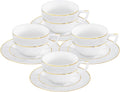 Wilmax Cappuccinotasse mit Untertasse 170 ml 4er-Set Weiß mit goldfarbenem Dekor aus Porzellan