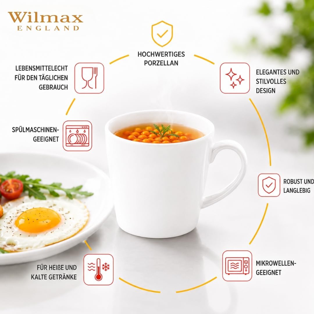 Wilmax Tasse 280 ml 2er-Set Weiß aus Porzellan
