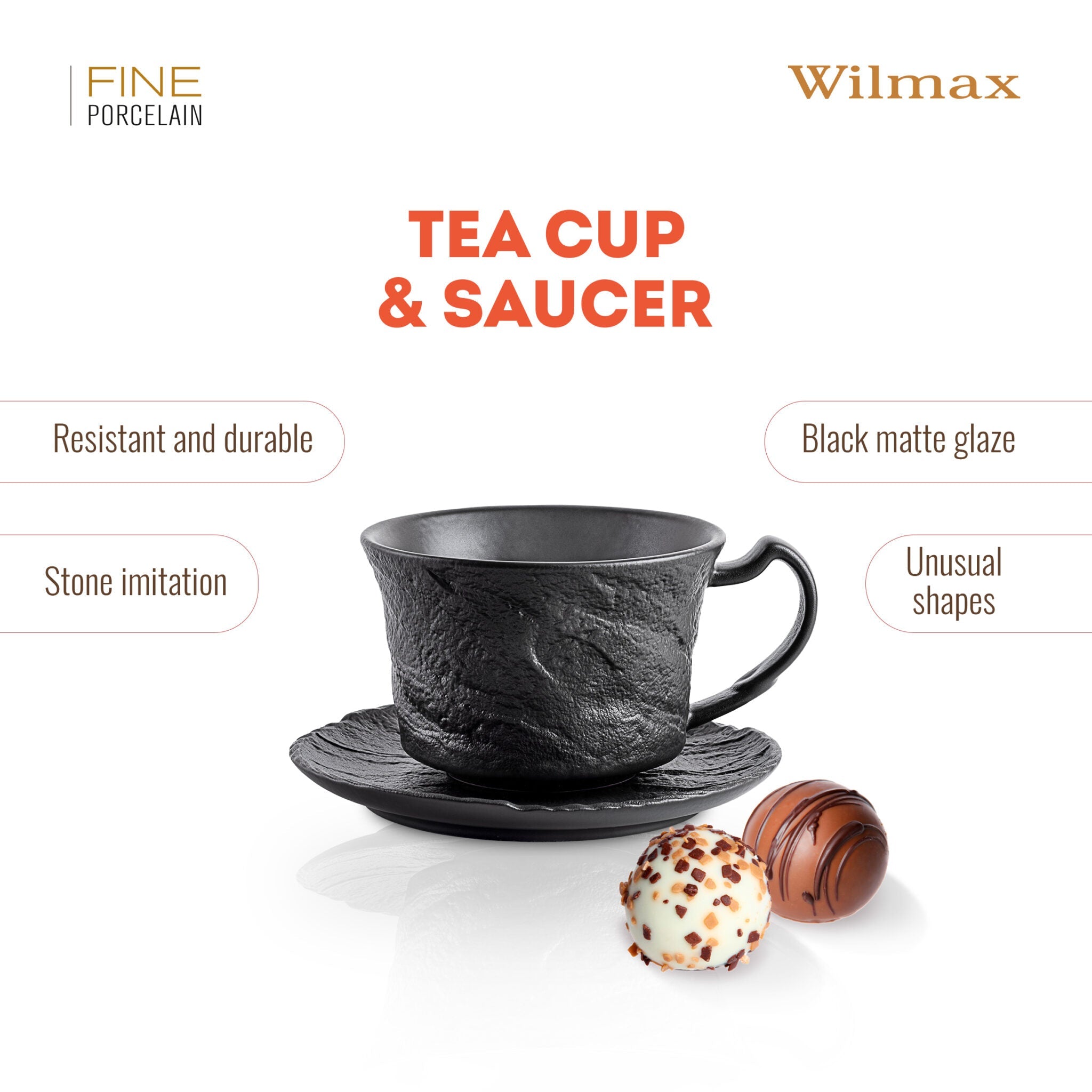 Wilmax Espressotasse mit Untertasse 75 ml Schwarz aus Porzellan