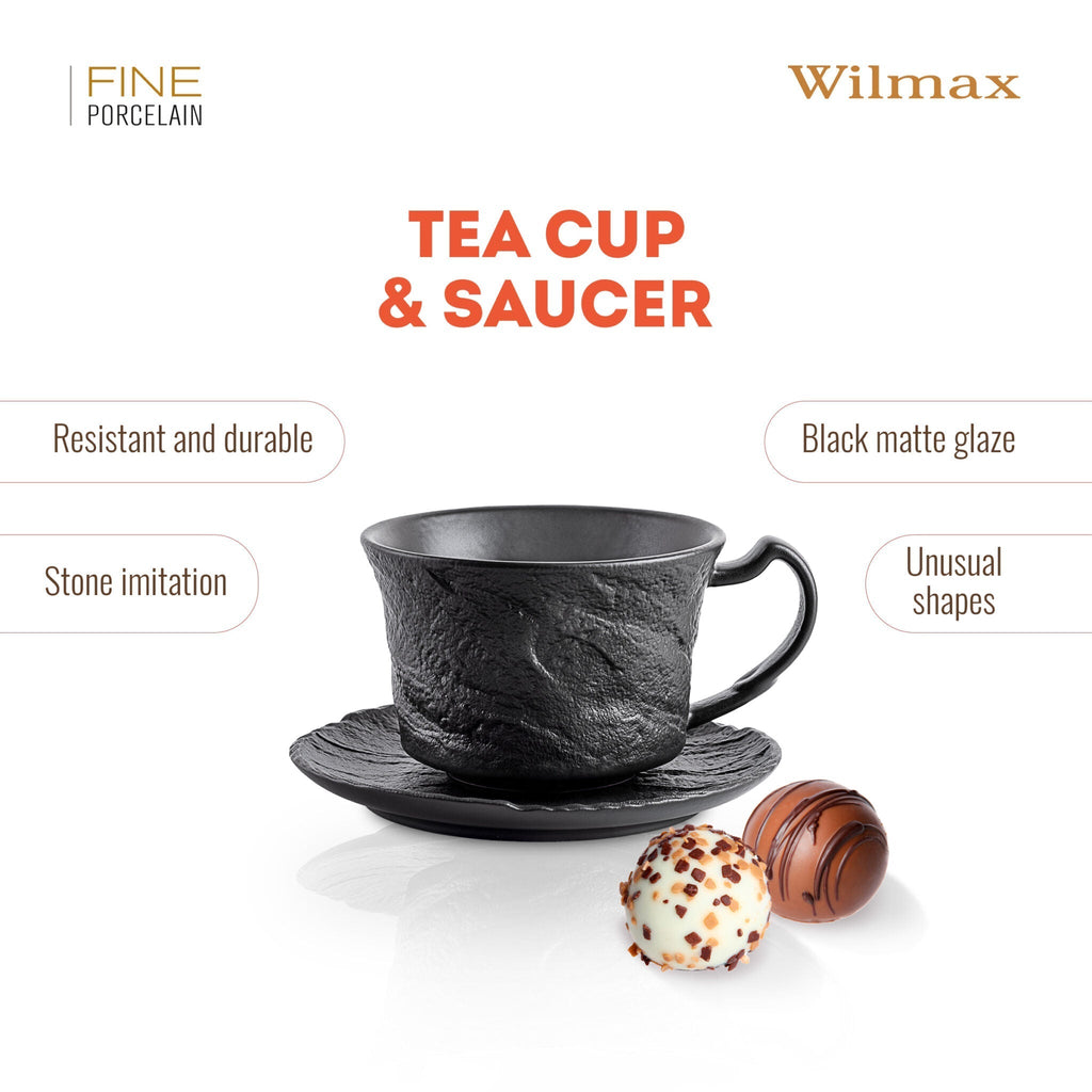 Wilmax Tasse mit Untertasse 250 ml Schwarz aus Porzellan