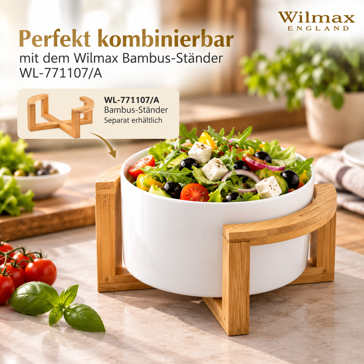 Wilmax Schale 23 cm 3630 ml Weiß aus Porzellan