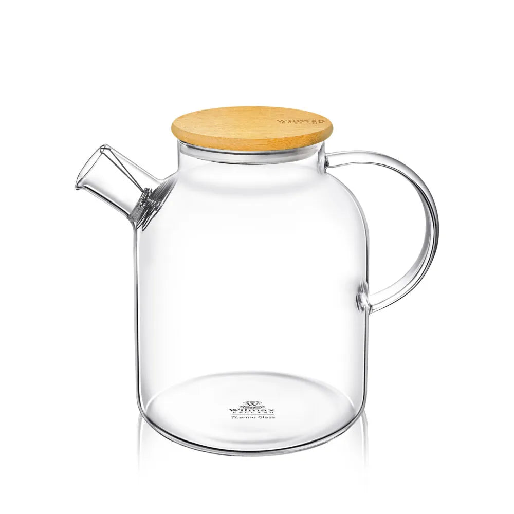 Wilmax Teekanne 1100 ml mit Federfilter und Bambusdeckel Transparent aus Thermoglas