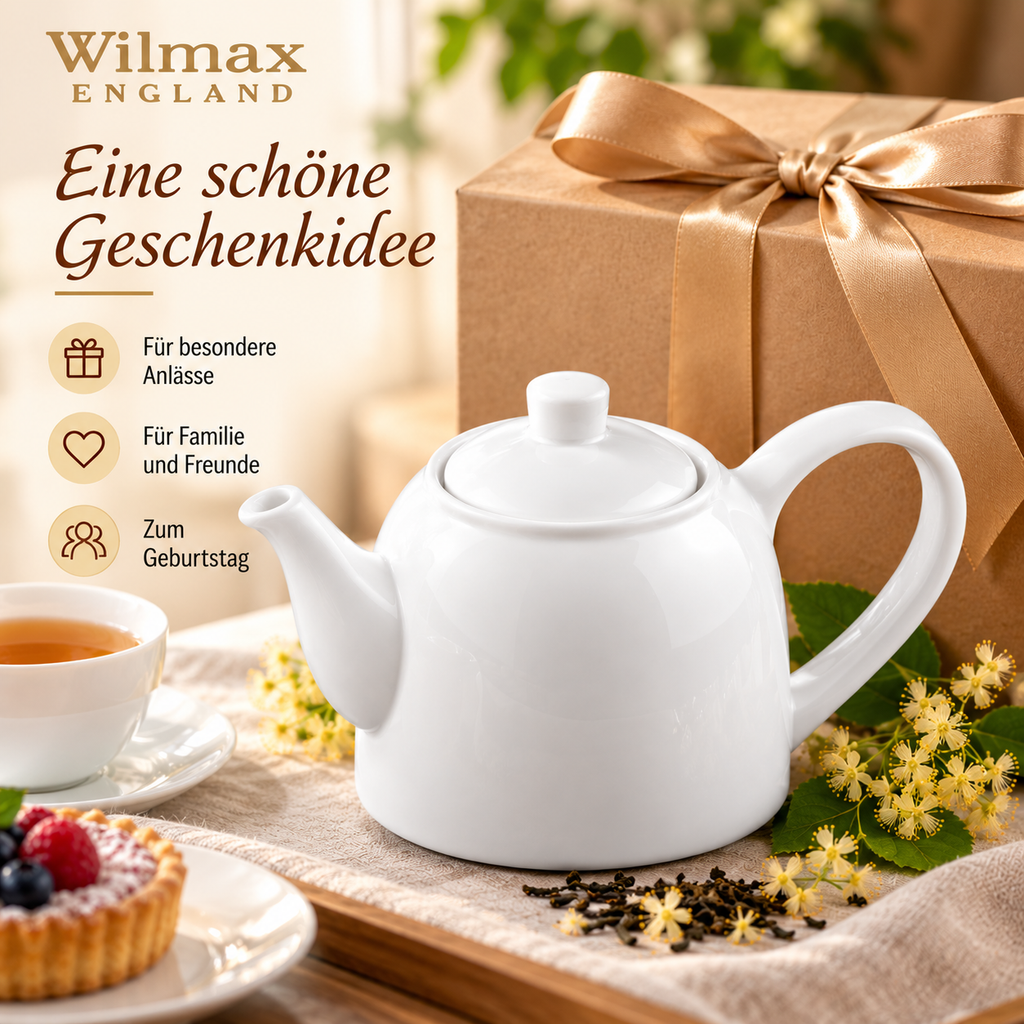 Wilmax Kaffee- und Teekanne mit integriertem Ausgusssieb 900 ml Weiß aus Porzellan