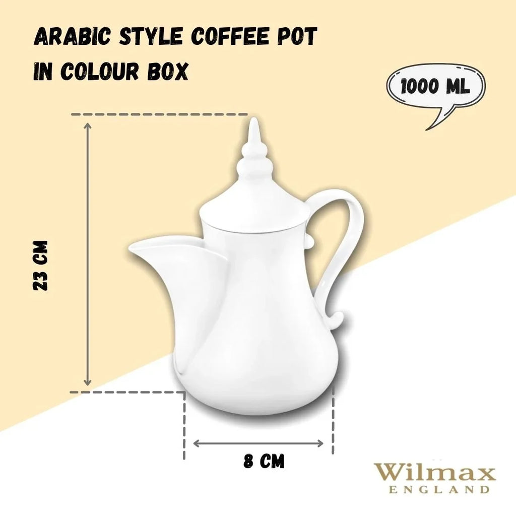 Wilmax Arabische Kaffee- und Teekanne mit integriertem Ausgusssieb 1000 ml Weiß aus Porzellan
