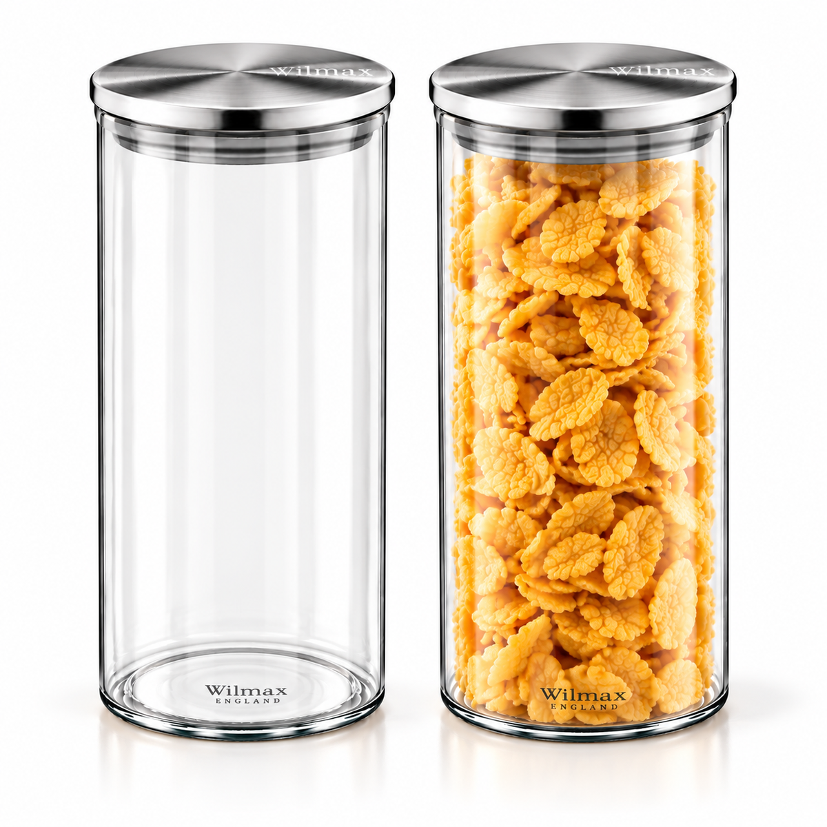 Wilmax Vorratsglas 1500 ml mit Edelstahldeckel 2er-Set Transparent