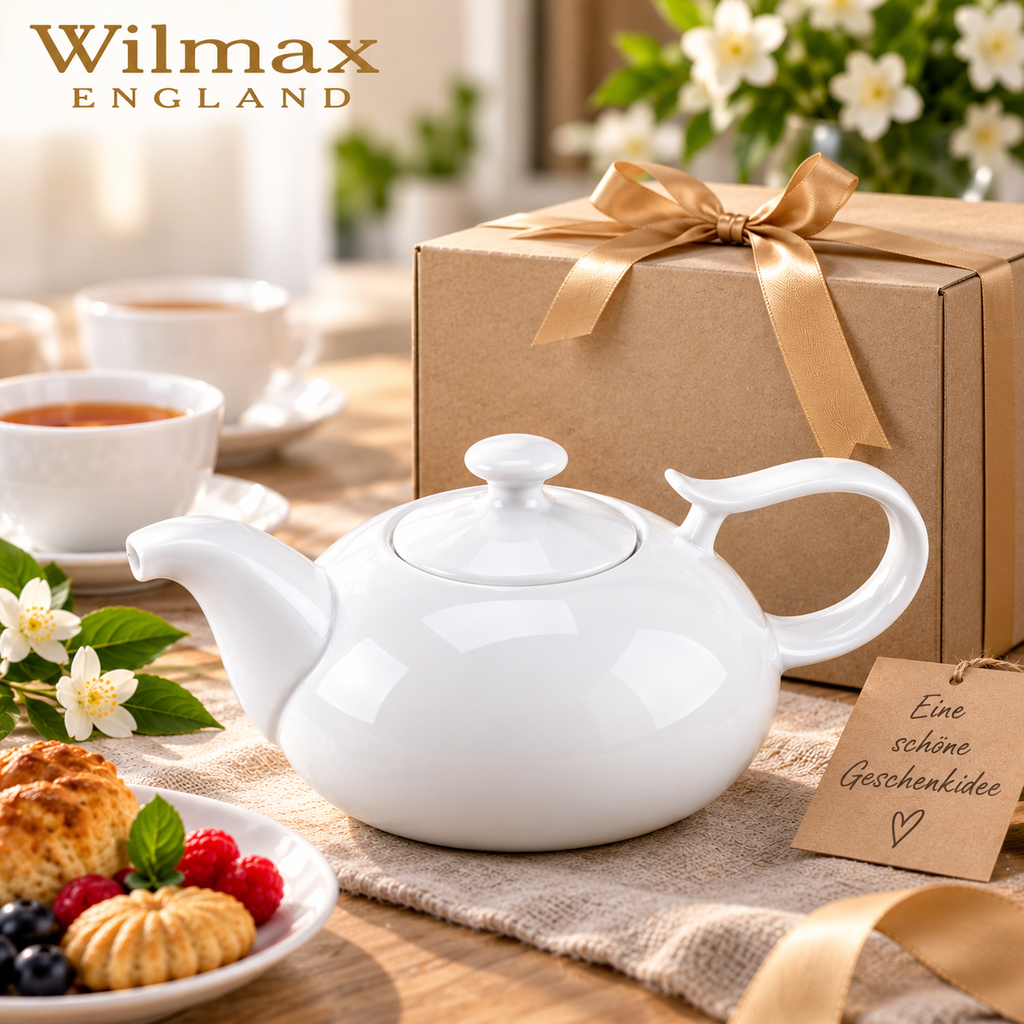 Wilmax Kaffee- und Teekanne mit integriertem Ausgusssieb 1150 ml Weiß aus Porzellan