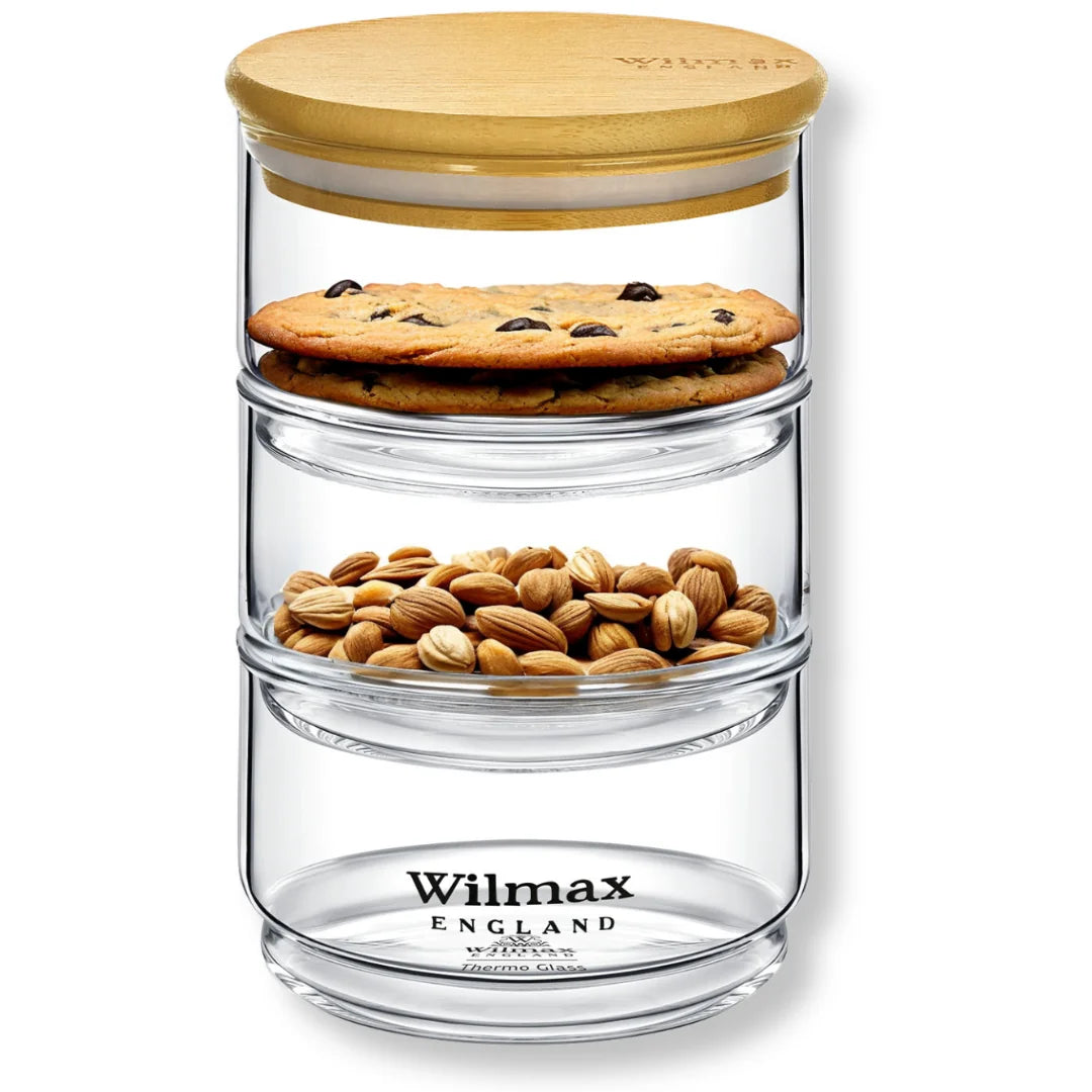 Wilmax Vorratsglas 3-stufig mit Bambusdeckel Transparent