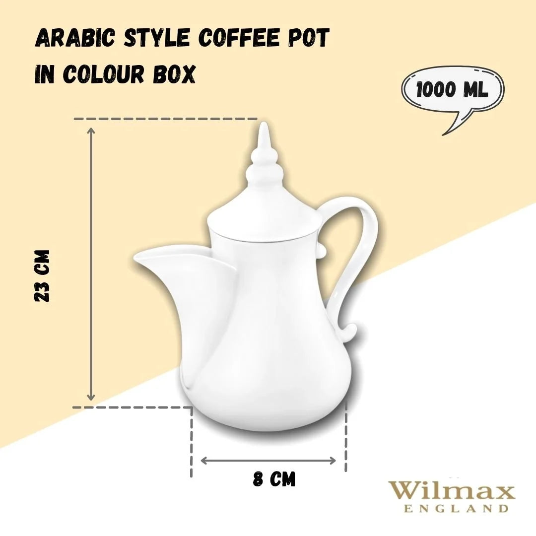 Wilmax Arabische Kaffee- und Teekanne mit integriertem Ausgusssieb 1000 ml Weiß aus Porzellan
