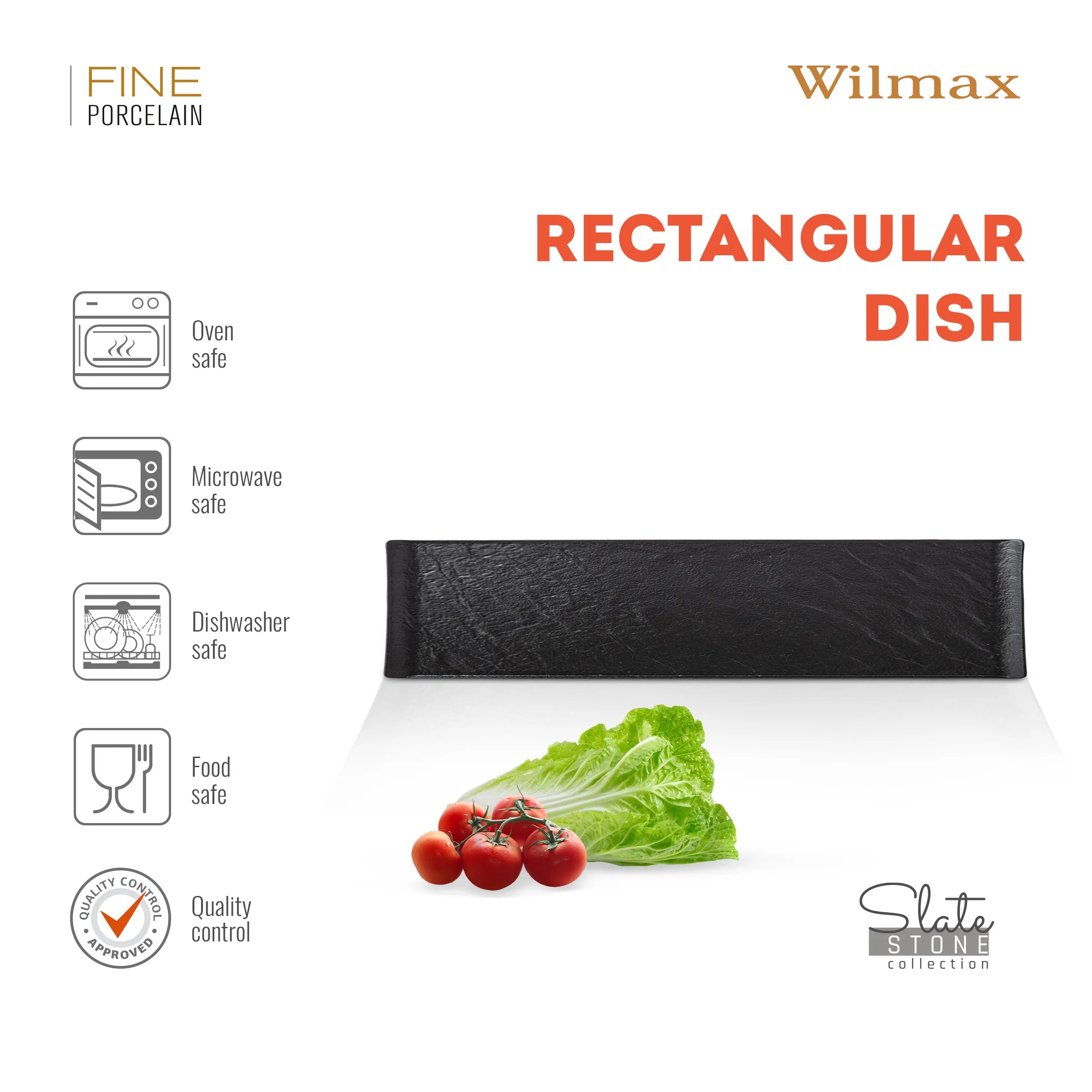 Wilmax Servierplatte 46,5 × 9,5 cm Schwarz aus Porzellan