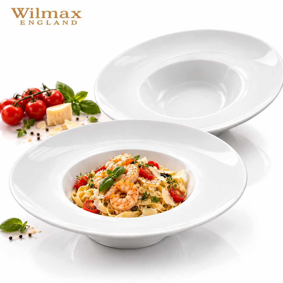 Wilmax Tiefer Teller 25,5 cm 600 ml 2er-Set Weiß aus Porzellan