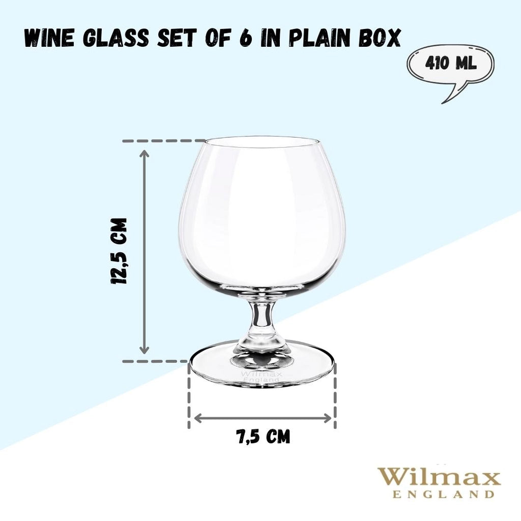 Wilmax Cognacglas 410 ml Kristallglas Transparent 6er Set WL-888025/6A