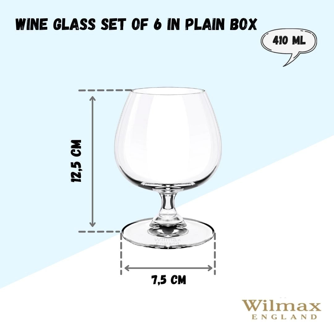 Wilmax Cognacglas 410 ml Kristallglas Transparent 6er Set WL-888025/6A