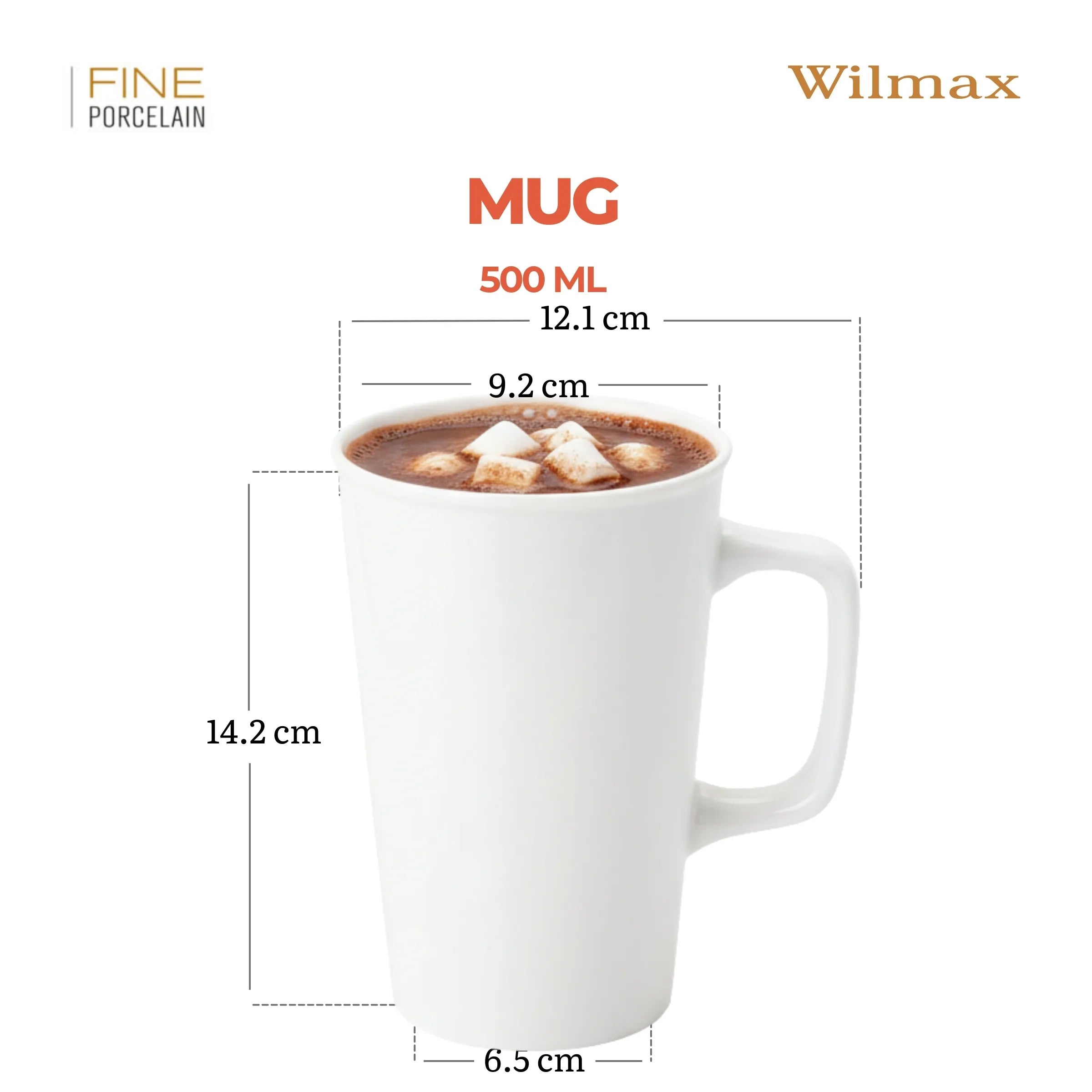 Wilmax Becher 500 ml Weiß aus Porzellan