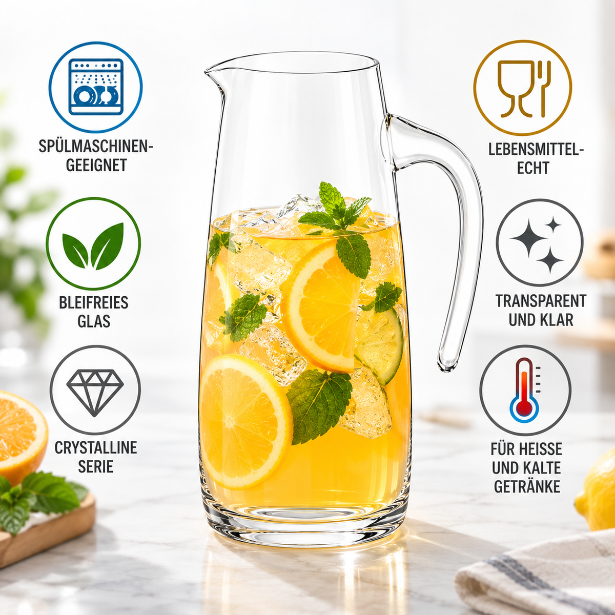 Wilmax Krug 1000 ml Transparent aus Wilmax Crystalline-Serie