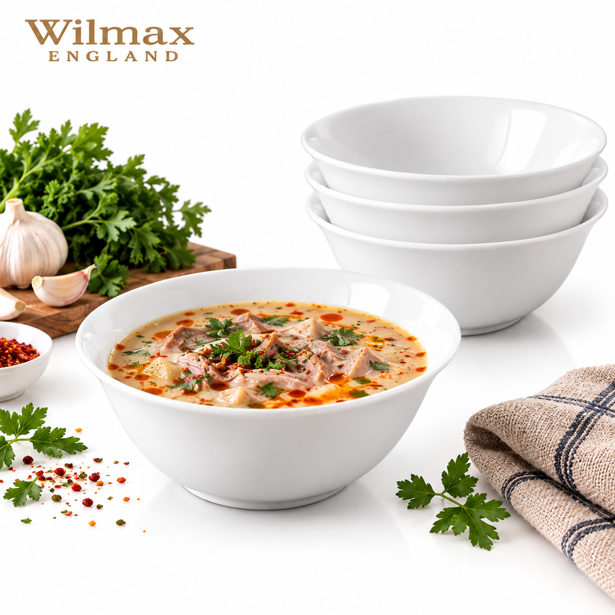 Wilmax Schale 700 ml 15 cm 4er-Set Weiß aus Porzellan
