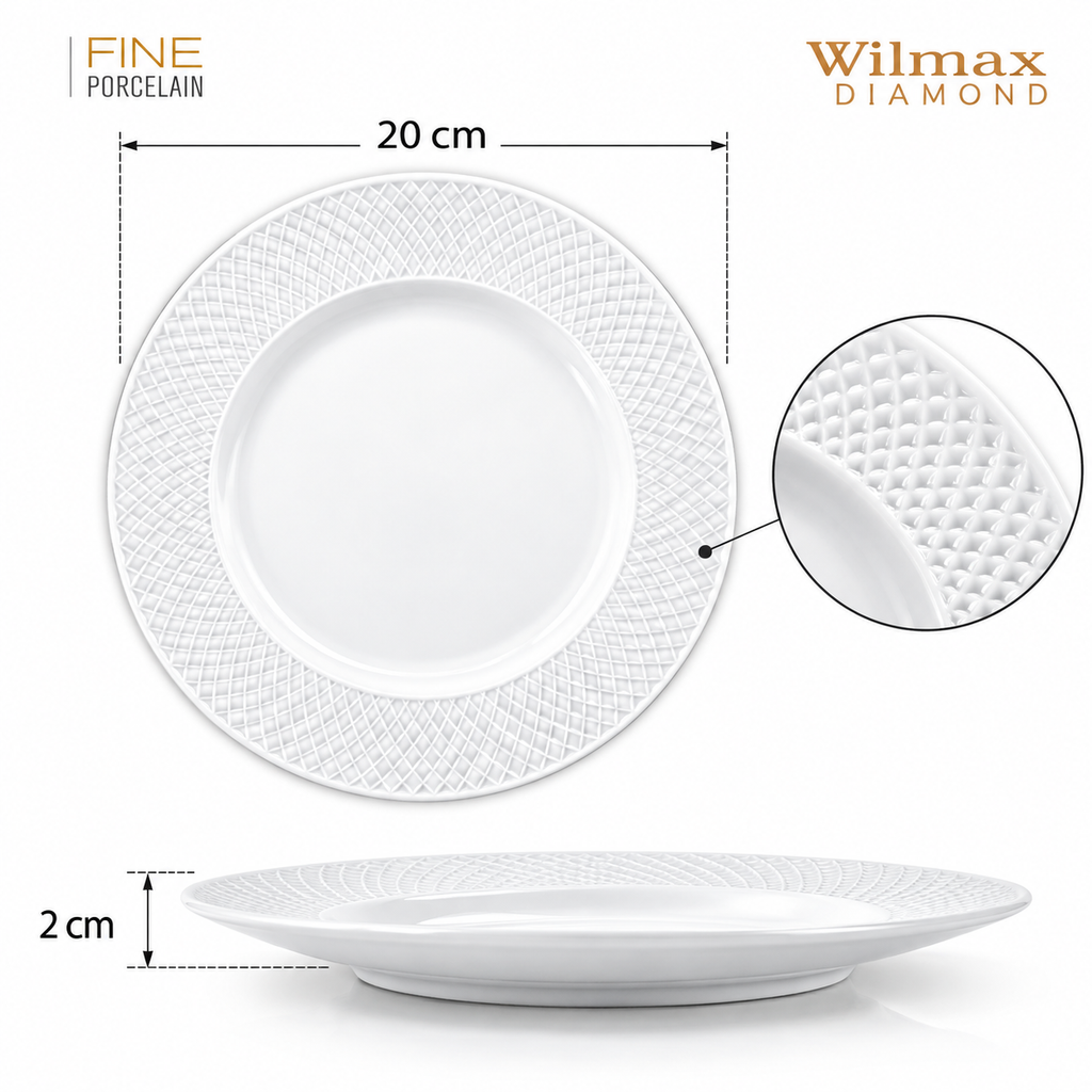 Wilmax Dessertteller 20 cm 6er-Set Weiß aus Porzellan