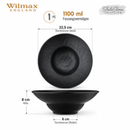 Wilmax Tiefer Teller 22,5 cm 1100 ml Schwarz aus Porzellan