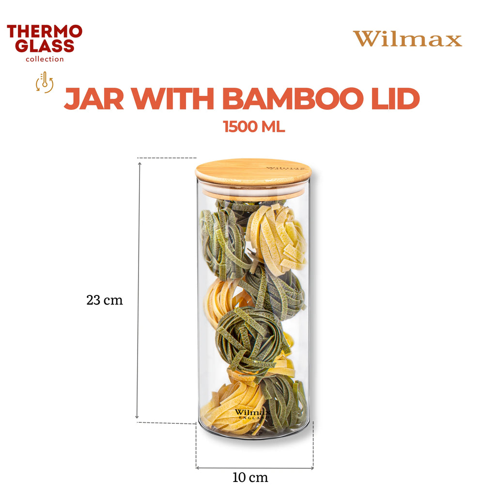 Wilmax Vorratsglas 2000 ml mit Bambusdeckel Transparent