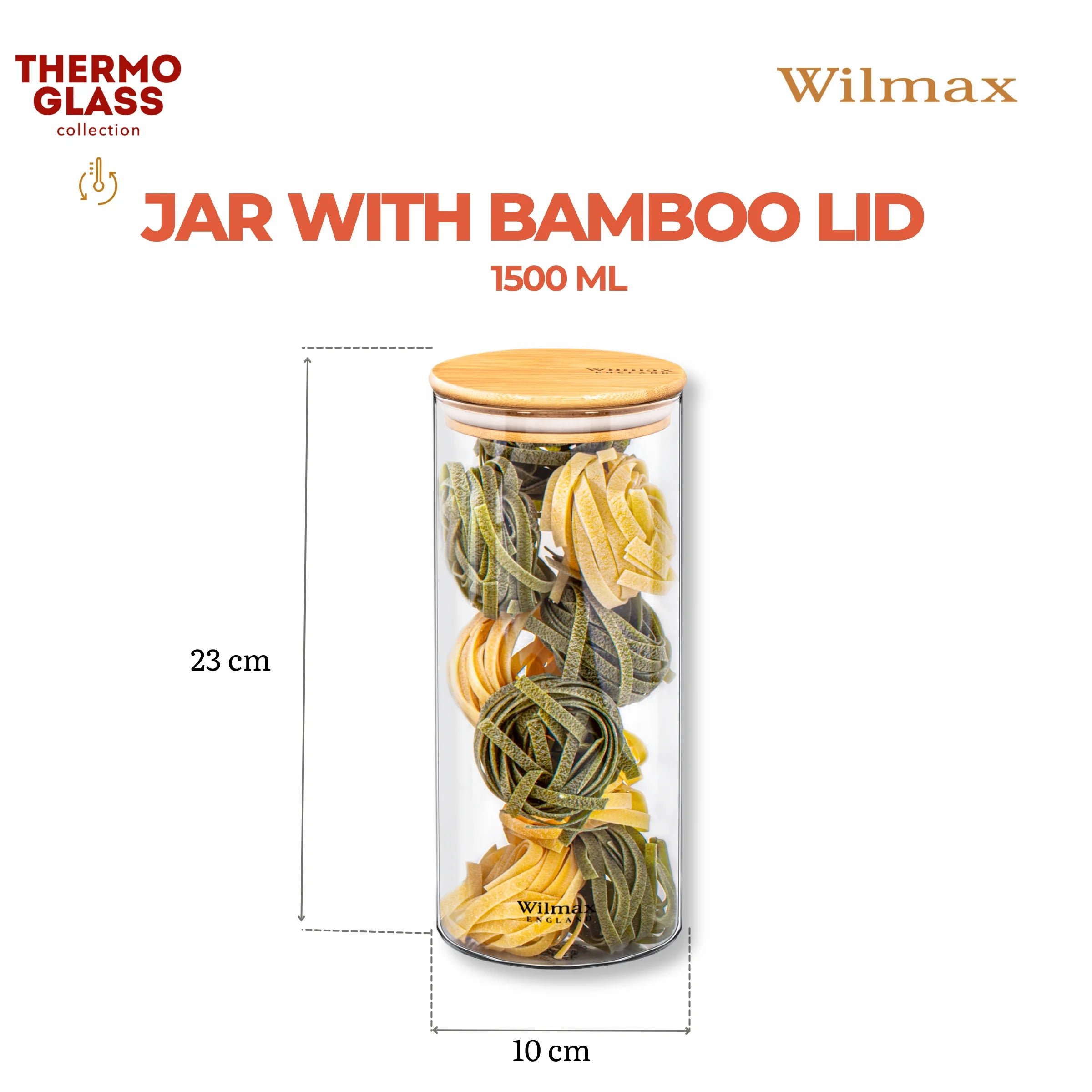 Wilmax Vorratsglas 2000 ml mit Bambusdeckel Transparent