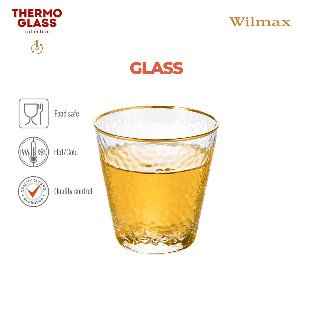Wilmax Gehämmertes Glas  300 ml Transparent mit Goldrand aus Borosilikatglas