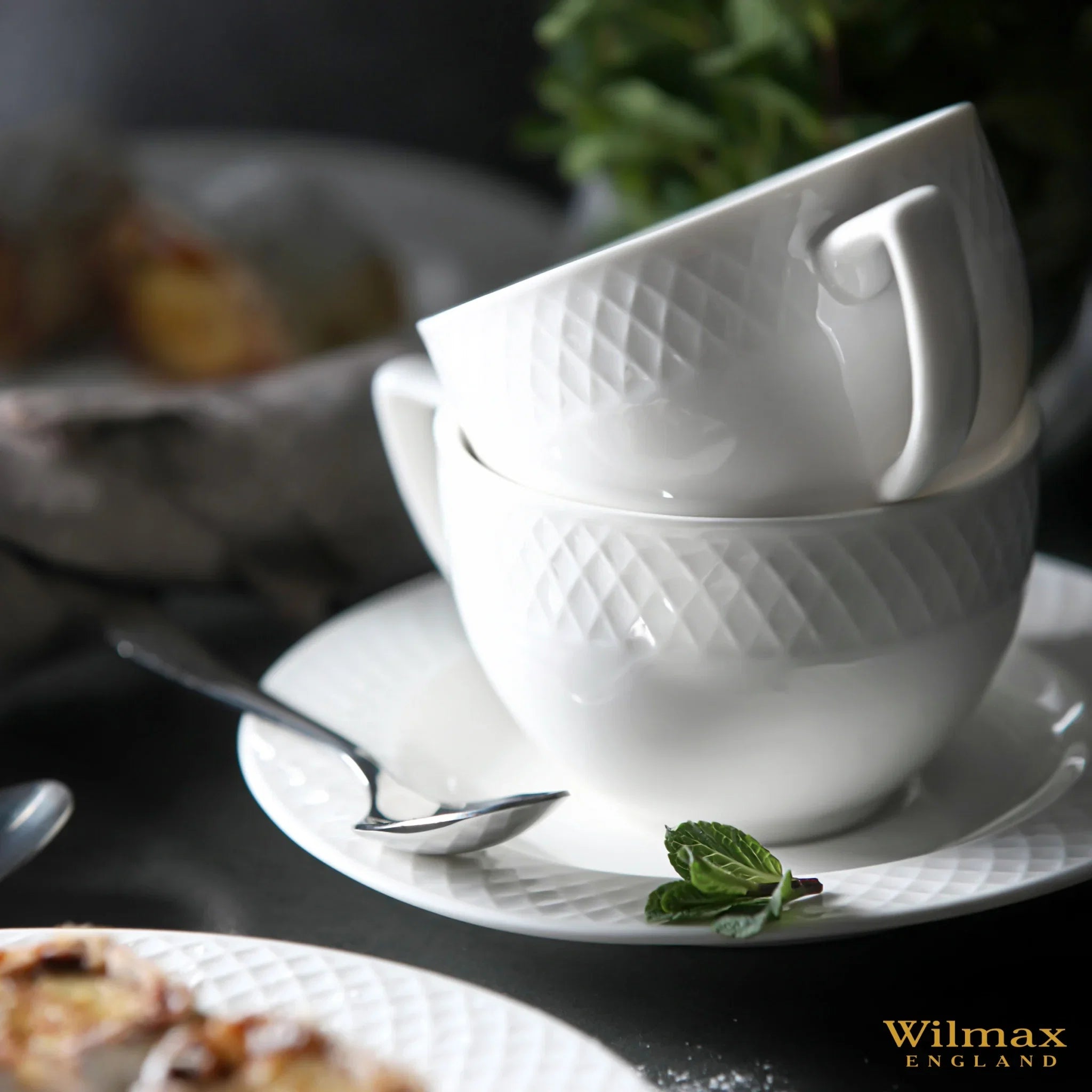 Wilmax Tasse mit Untertasse 90 ml 6er-Set Weiß aus Porzellan
