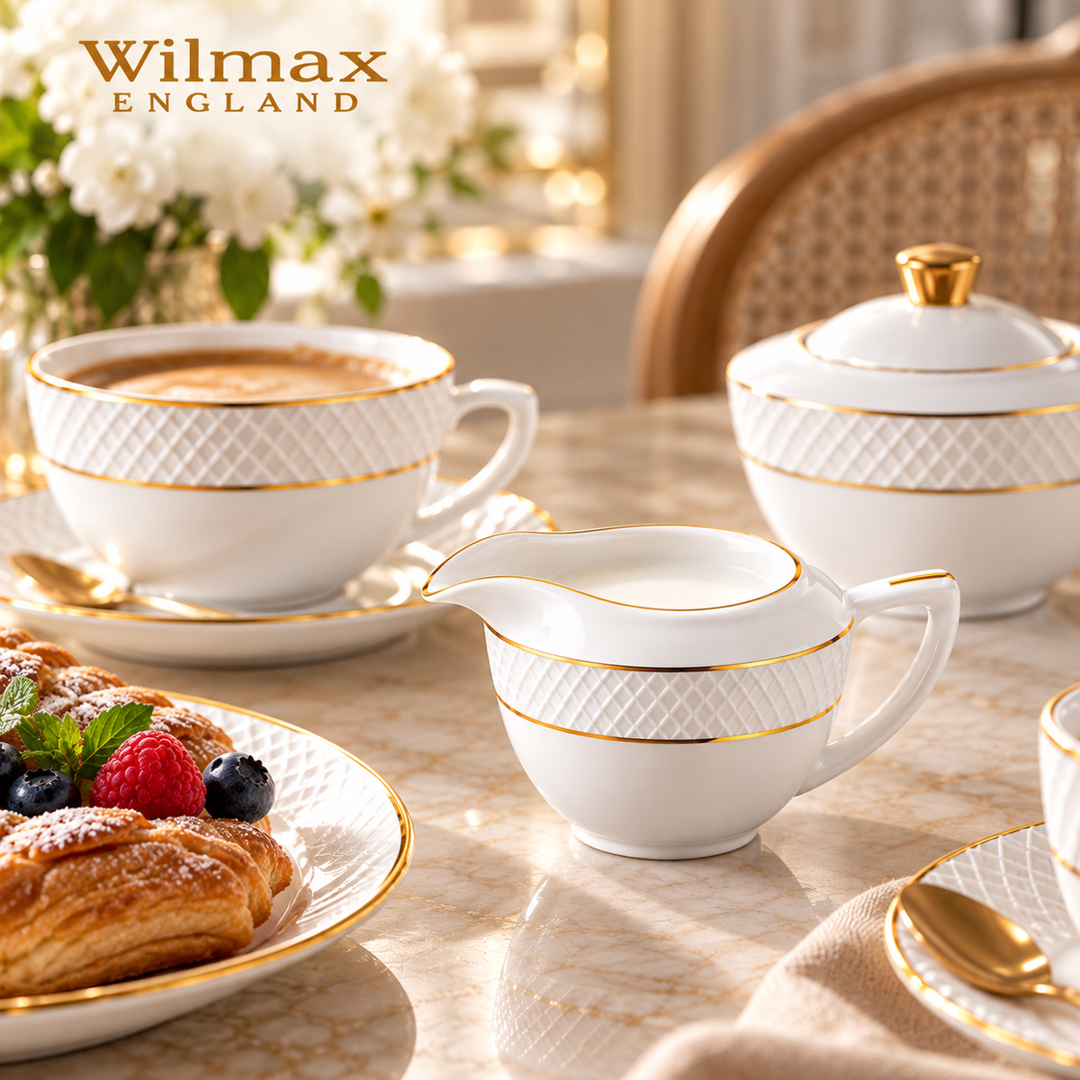 Wilmax Milchkännchen 280 ml Weiß mit Golddekor aus Porzellan