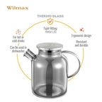 Wilmax Teekanne 1600 ml mit Federfilter und mit Edelstahldeckel Rauchgrau aus Thermoglas