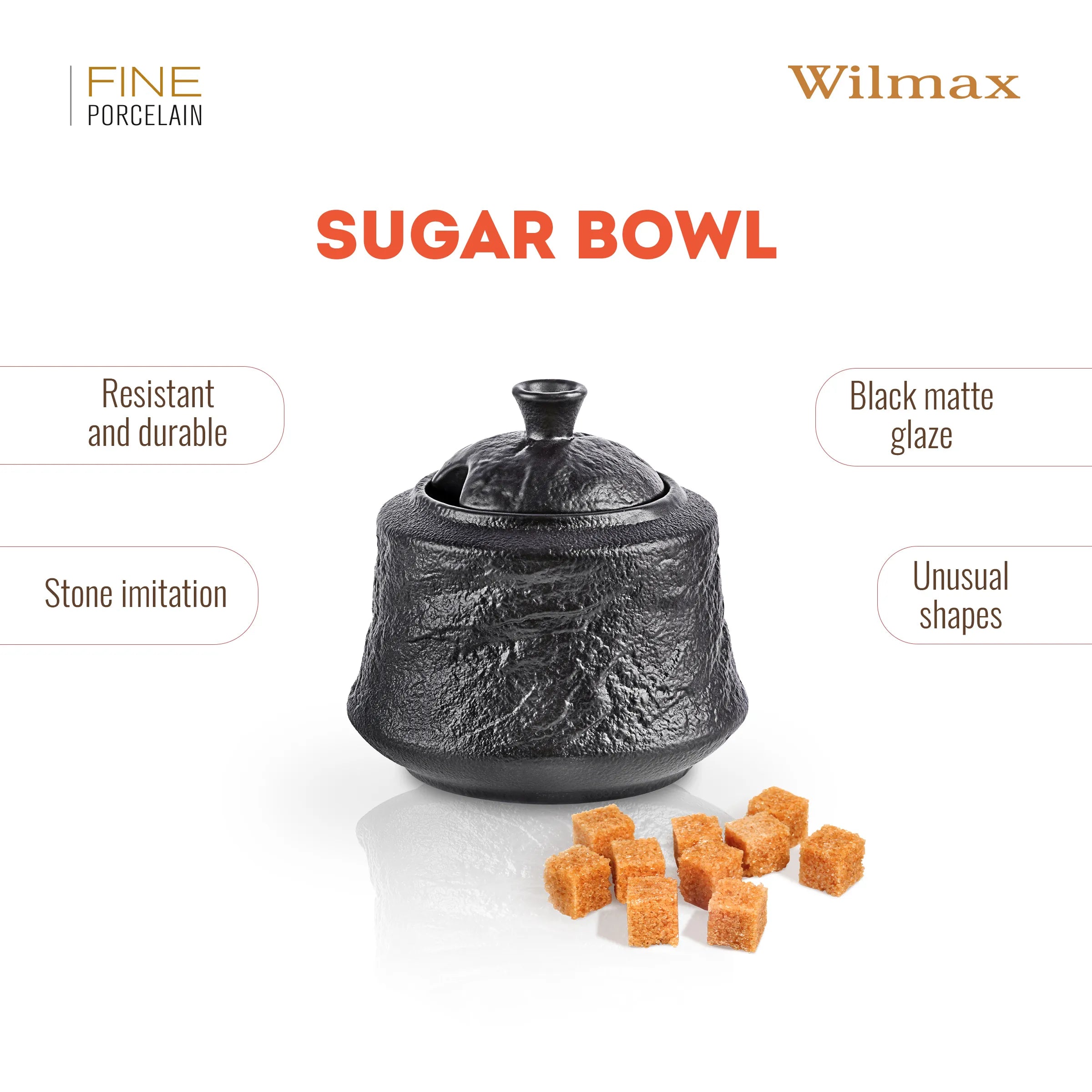 Wilmax Zuckerdose 280 ml Schwarz aus Porzellan