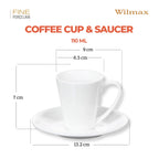 Wilmax Kaffeetassen mit Untertassen 110 ml 2er-Set Weiß aus Porzellan