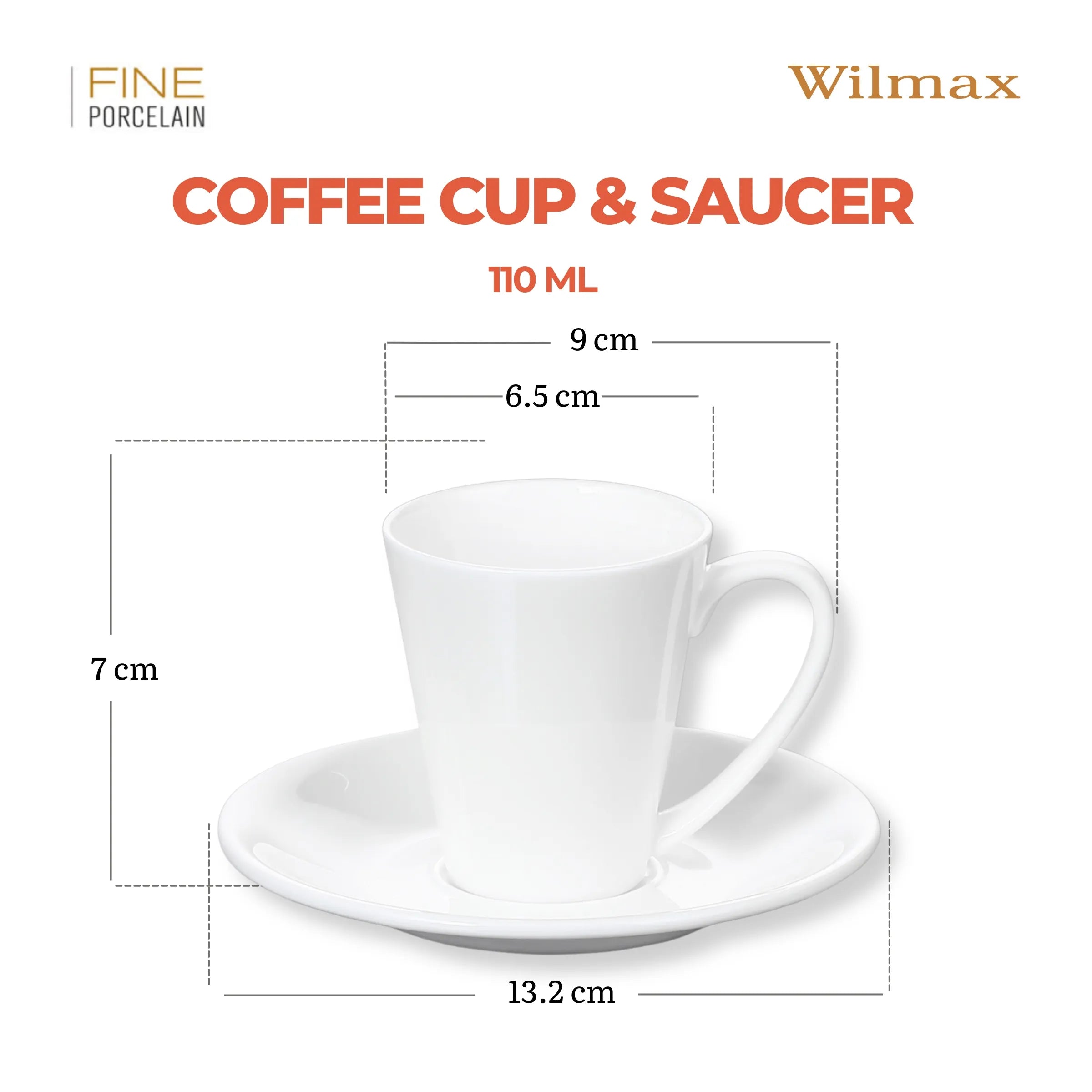 Wilmax Kaffeetassen mit Untertassen 110 ml 2er-Set Weiß aus Porzellan