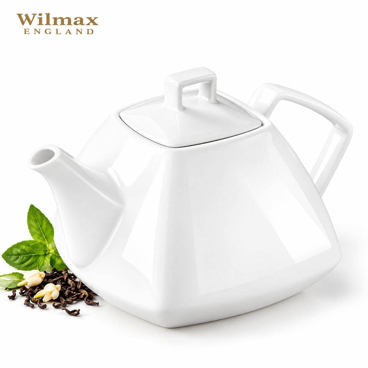 Wilmax Kaffee- und Teekanne mit integriertem Ausgusssieb 1050 ml Weiß aus Porzellan