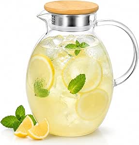 Wilmax Krug 1000 ml mit Edelstahldeckel und Filter Transparent aus Thermoglas