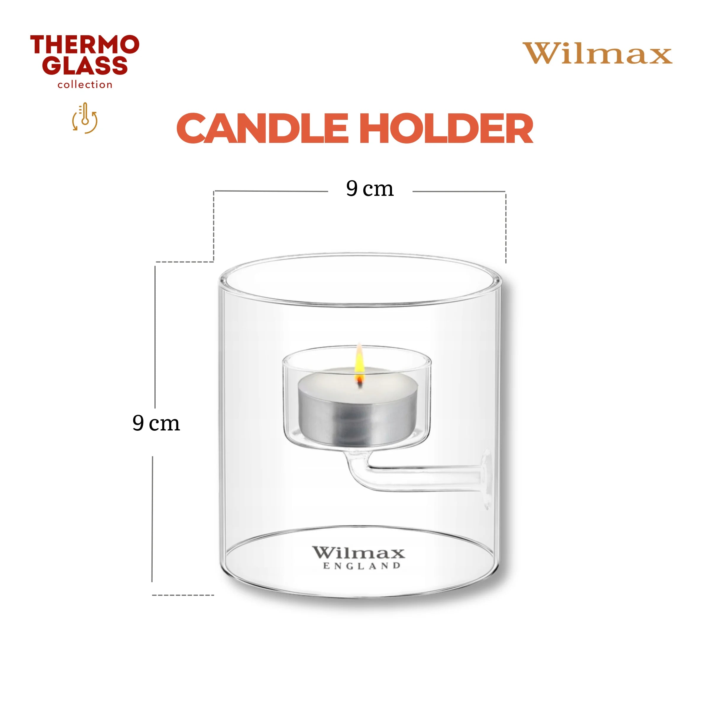 Wilmax Teelichthalter für 1 Teelicht 9 cm Transparent aus Glas