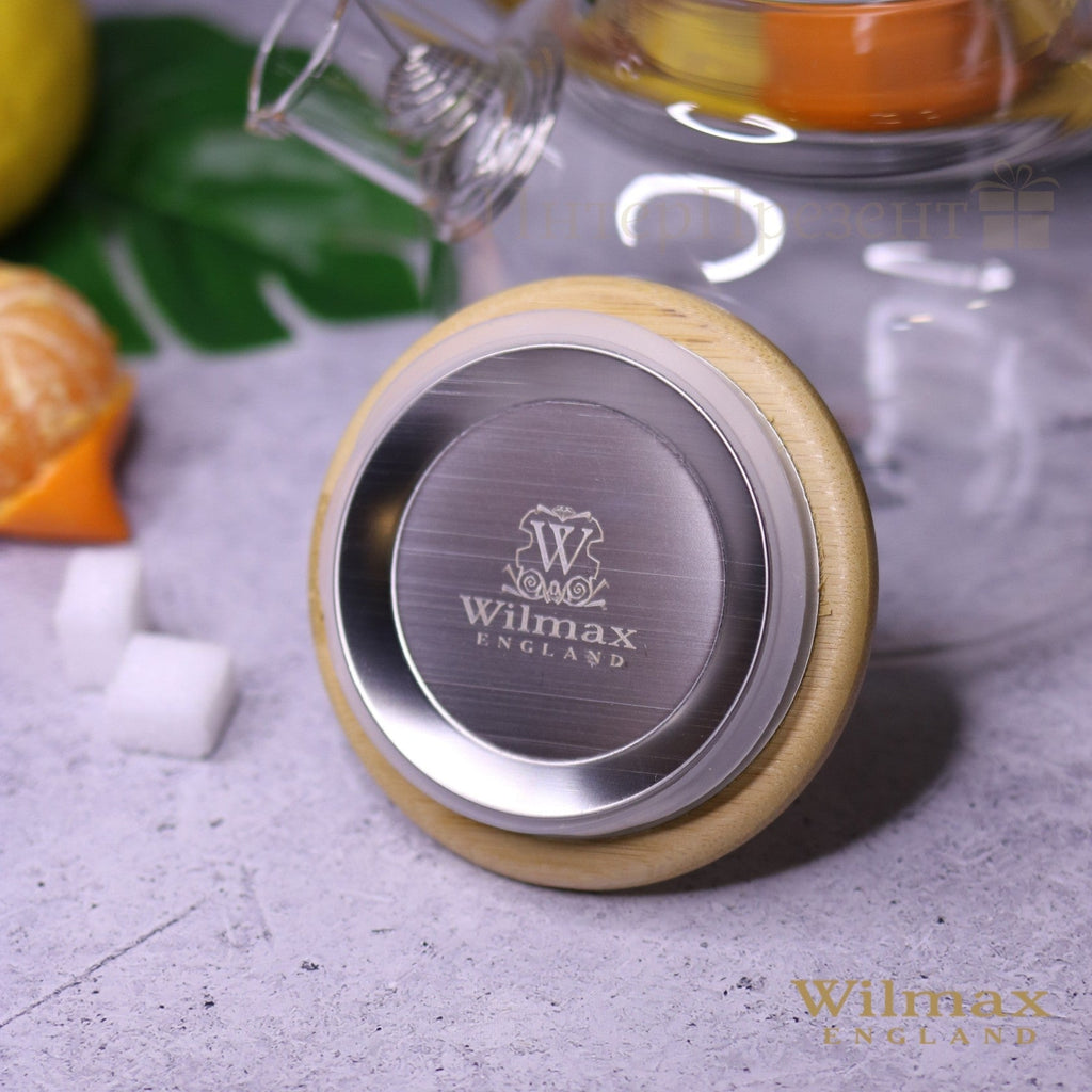 Wilmax Teekanne 1200 ml mit Bambusdeckel Transparent aus Thermoglas