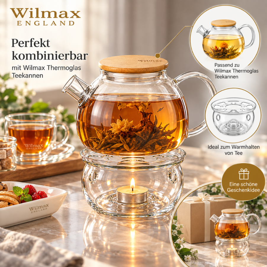 Wilmax Stövchen für Teekannen Transparent aus Glas