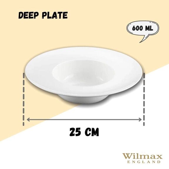 Wilmax Tiefer Porzellan-Teller 600 ml, Ø 25.5 cm, 2er Set, Weiß WL-991187/A2