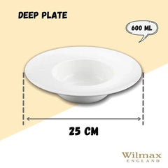 Wilmax Tiefer Porzellan-Teller 600 ml, Ø 25.5 cm, 2er Set, Weiß WL-991187/A2
