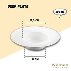 Wilmax Tiefer Porzellan-Teller 600 ml, Ø 25.5 cm, 2er Set, Weiß WL-991187/A2