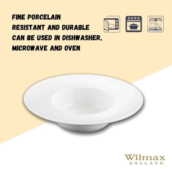 Wilmax Tiefer Porzellan-Teller 600 ml, Ø 25.5 cm, 2er Set, Weiß WL-991187/A2
