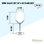 Wilmax Weinglas 490 ml Kristallglas Transparent 6er Set WL-888010/6A