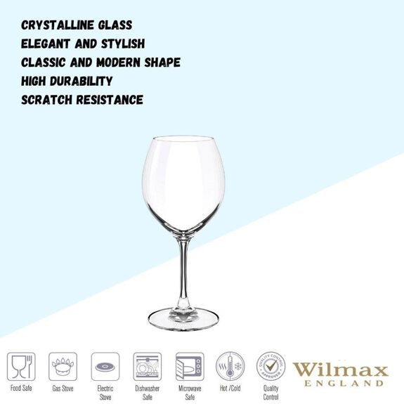 Wilmax Weinglas 490 ml Kristallglas Transparent 6er Set WL-888010/6A