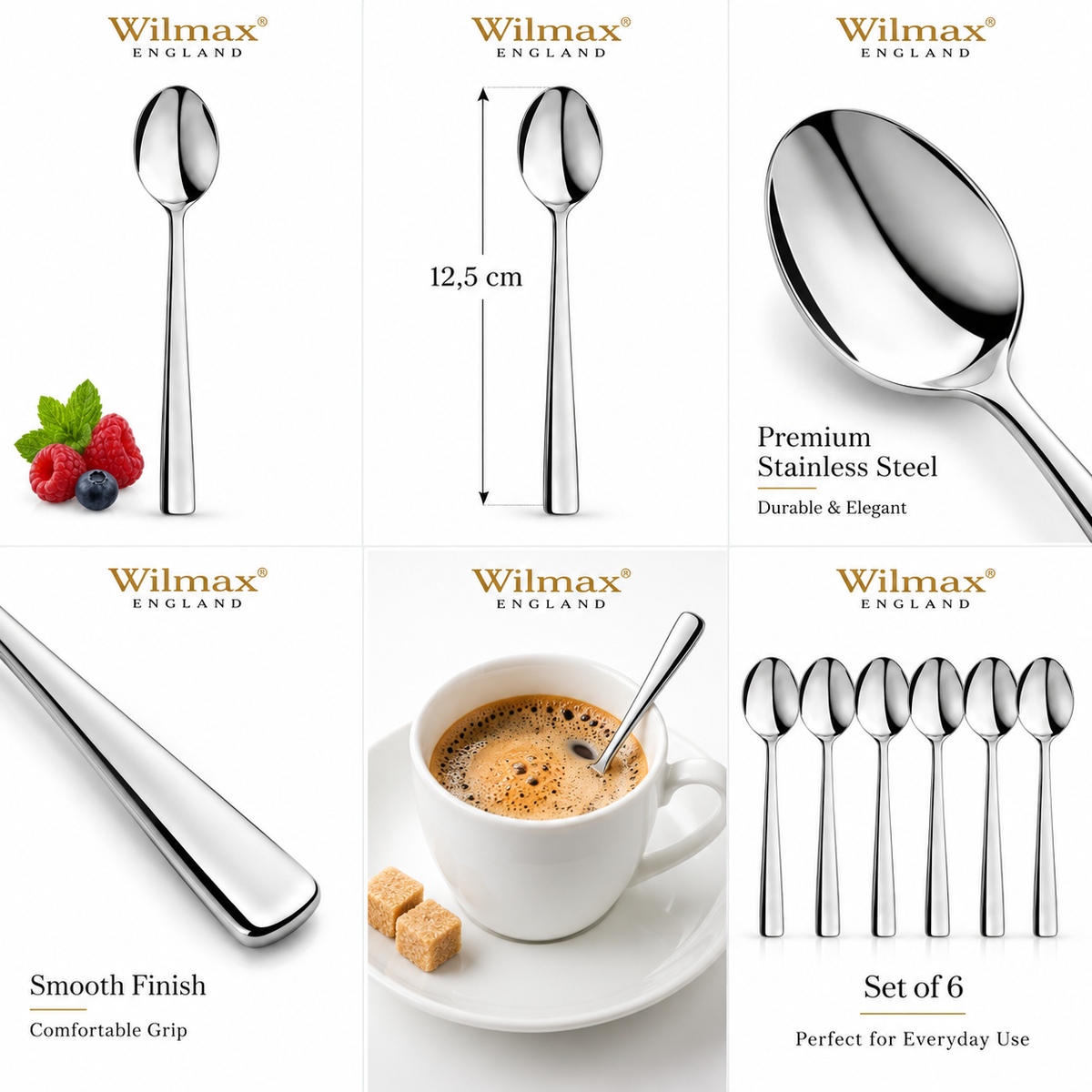 Wilmax Kaffeelöffel 12,5 cm Silber aus Edelstahl