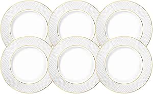 Wilmax Dessertteller 20 cm 6er-Set Weiß mit Goldlinien aus Porzellan
