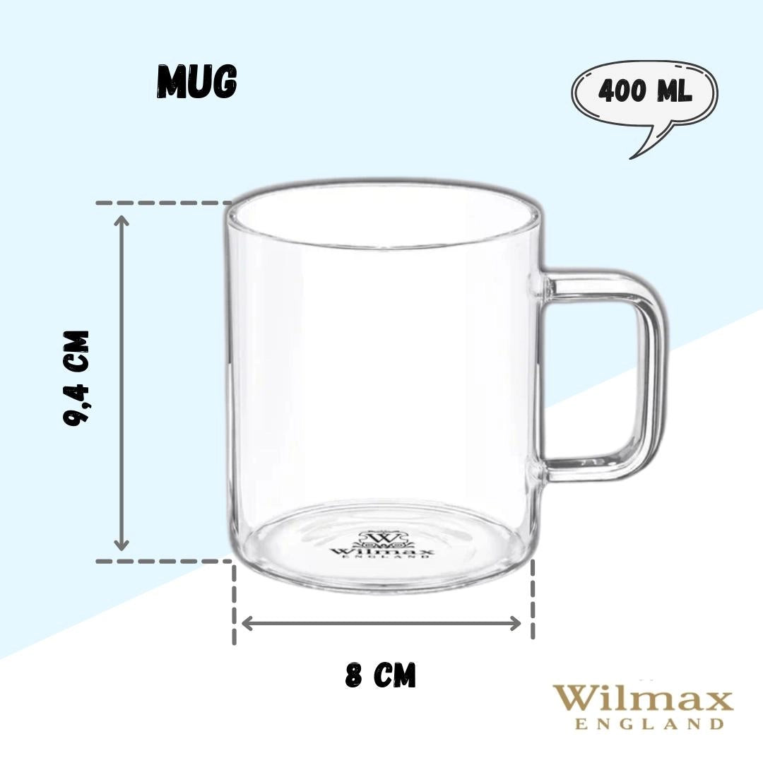 Wilmax Borosilikatglas-Kaffeetassen Set 6er-Pack, 400 ml – WL-888607/A6